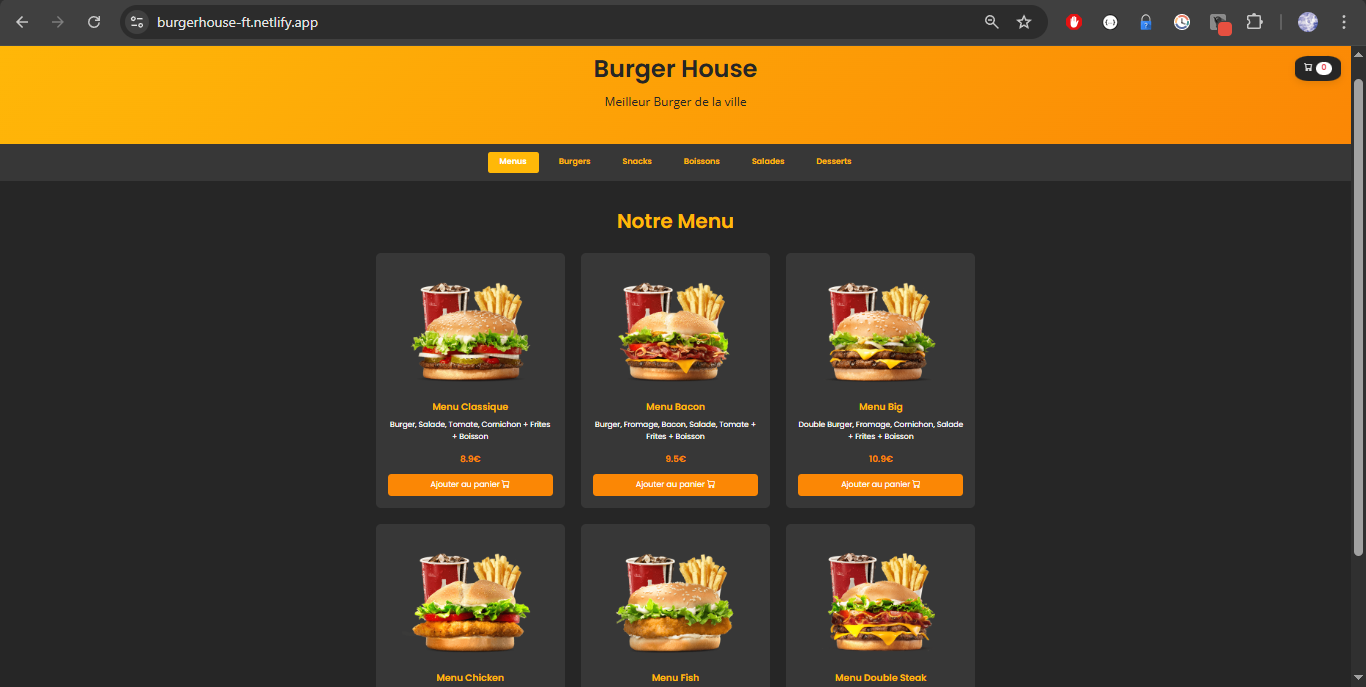 Aperçu du projet Burger House